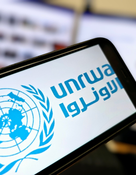 Logo of UNRWA on a phone
