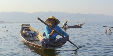 Fisherman looking at the horizon in Burma